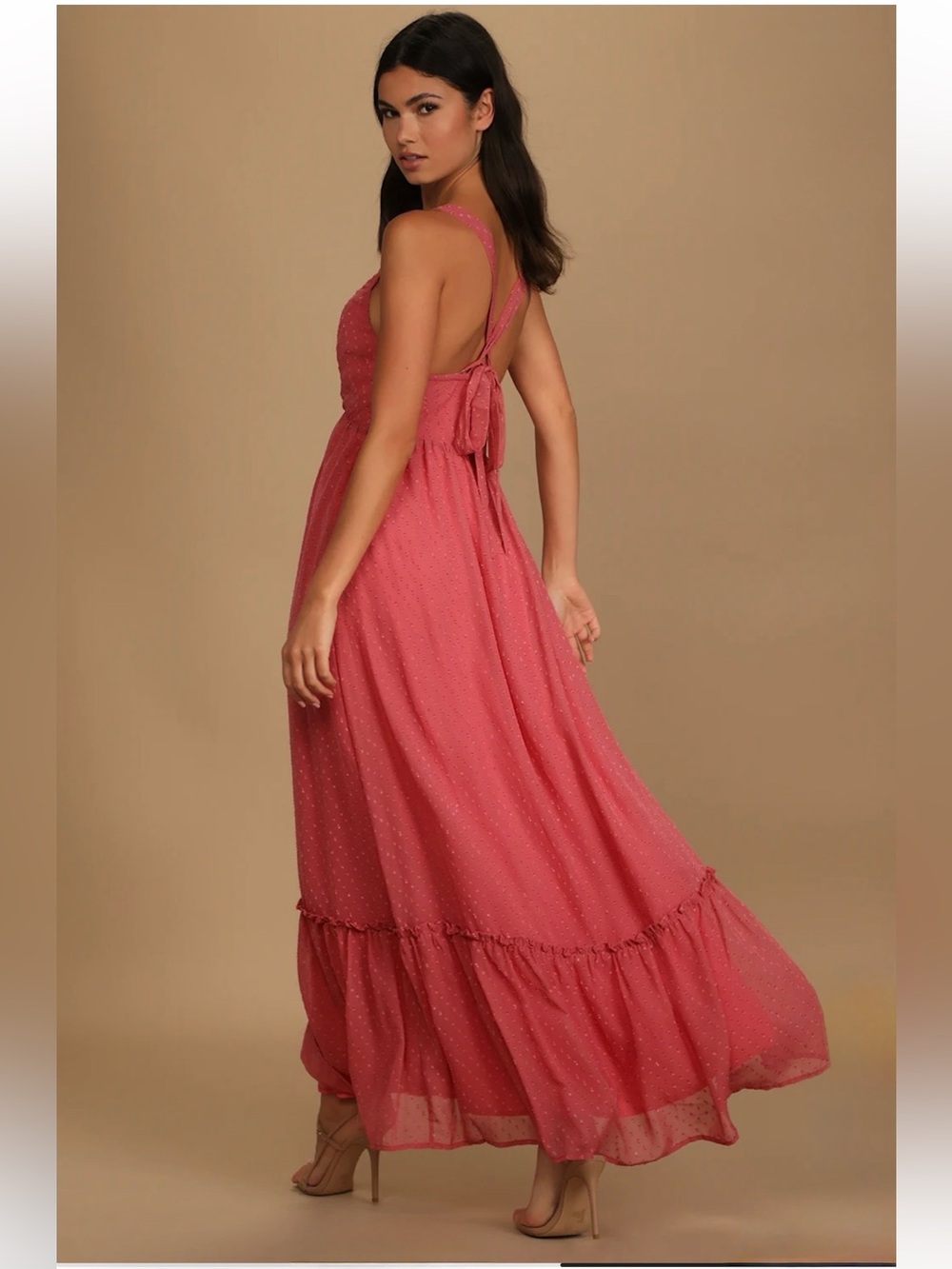 Lulus Show Me Your Love Story Swiss Dot Tie Back Ruffle Hem Maxi Dress• Small - Picture 3 of 9
